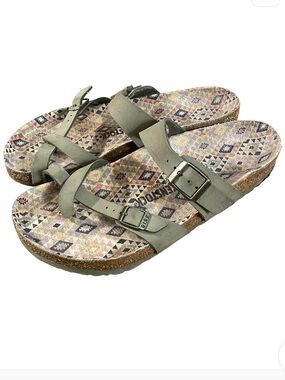 Birkenstock Mayari vegan leather gray strap patterned footbed Ethno sandals EU41